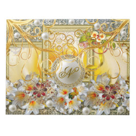 ホワイトリリー金ゴールドツリーシルバーパールダマスク抽象芸術 ノートパッド