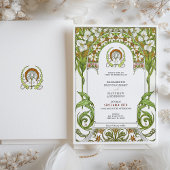 ホワイトリリー&ダフォディルアールヌーボー結婚ズ 招待状