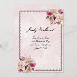 ホワイトリリー フローラル ピンク マーブル 結婚式 メニューカード 招待状