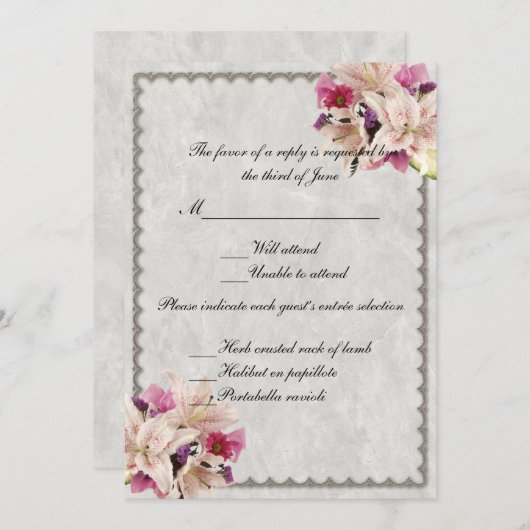 ホワイトリリー フローラル マーブル 結婚式 返信カード 招待状 (正面/裏面)