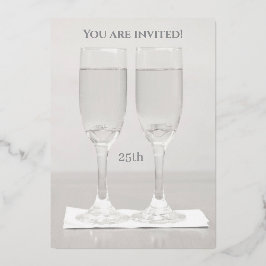 ホワイトリングや輪シルバー25結婚周年 箔招待状