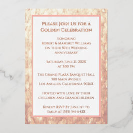 ホワイトリングや輪バラ金ゴールド結婚50周年 箔招待状