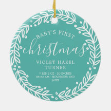 ホワイトリース |ティール（緑がかった色）ベビーの初めてのクリスマス