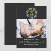 ホワイトリーフの植物学的なリース SAVE THE DATE 写真入り 招待状 (正面/裏面)