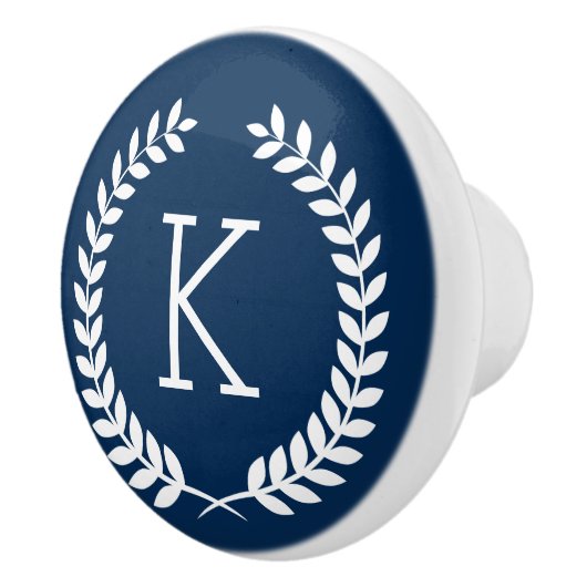 ホワイトリーフリースイラストレーションオンネイビーブルー セラミックノブ (右)