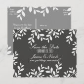 ホワイトリーフ＆グレー モダン植物ポストカード 案内ポストカード (正面/裏面)