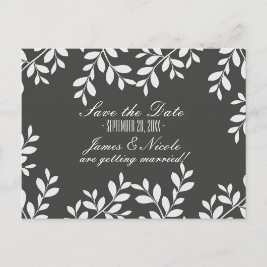 ホワイトリーフ＆グレー モダン ボタニカル ポストカード (正面)