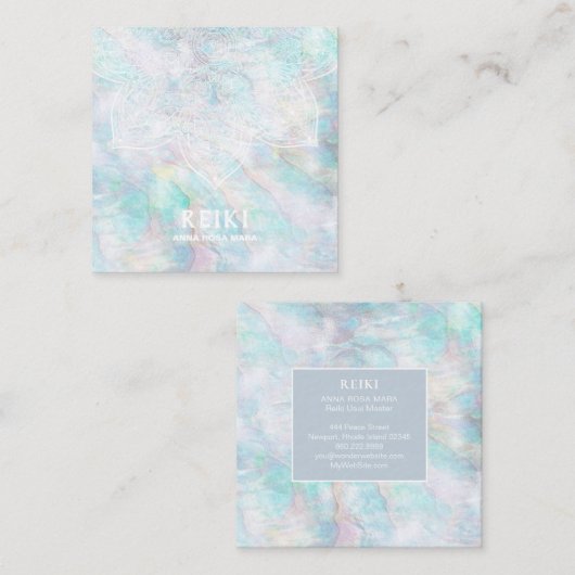 *~*ホワイトレイシーマンダラパステルブルーピンクイエロー スクエア名刺 (正面/裏面)