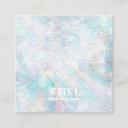 *~*ホワイトレイシーマンダラパステルブルーピンクイエロー スクエア名刺 (正面)