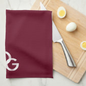ホワイトレエレガントースイニシャル付きブルゴーニュ キッチンタオル (四つ折り)