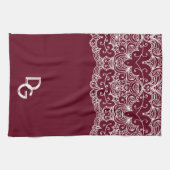 ホワイトレエレガントースイニシャル付きブルゴーニュ キッチンタオル (横)