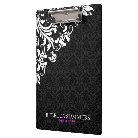 ホワイトレエレガントース黒ダマスク クリップボード (左)