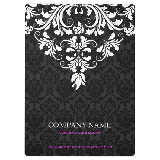 ホワイトレエレガントース黒ダマスク クリップボード (裏面)