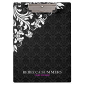 ホワイトレエレガントース黒ダマスク クリップボード (正面)