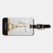 ホワイトレザフェイクー、金ゴールドパリアクセント付き ラゲッジタグ (正面横)
