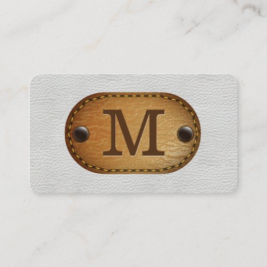 ホワイトレザーとブラウンステッチ革 名刺 (正面)