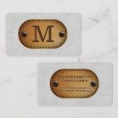 ホワイトレザーとブラウンステッチ革 名刺 (正面/裏面)