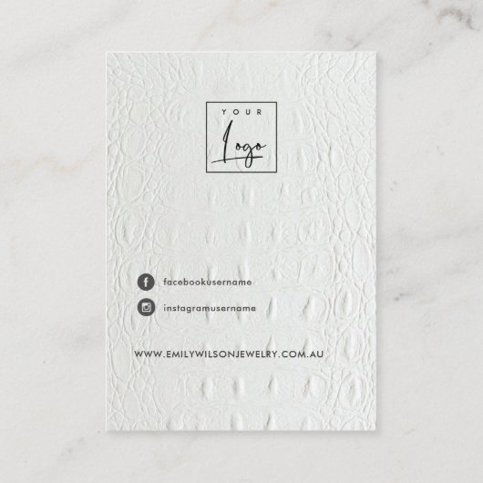 ホワイトレザーテクスチャ空白のジュエリー表示 名刺 (裏面)