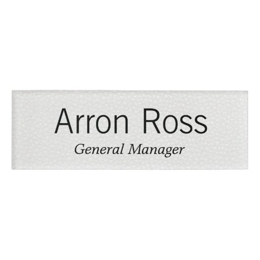 ホワイトレザー従業員スタッフ磁気名タグ 名札 (正面)