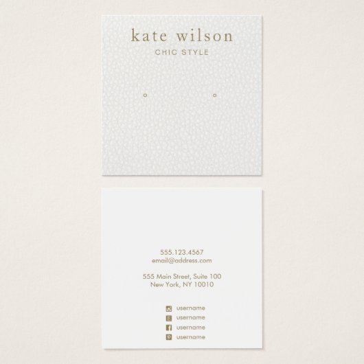 ホワイトレザー（イメージ）スタッドイヤリングディスプレイカード (正面&裏面)