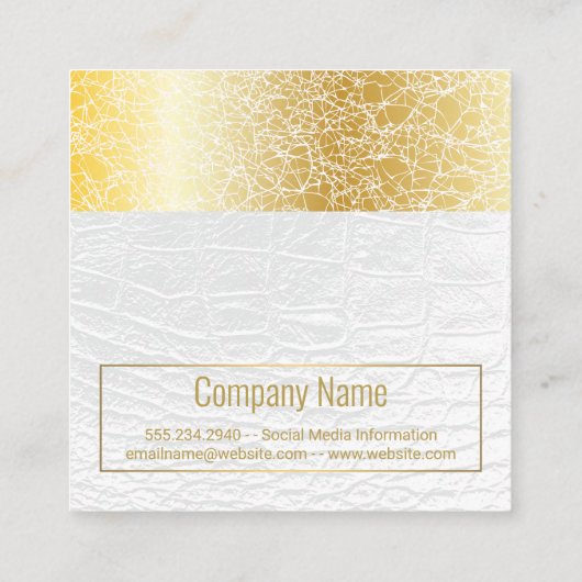 ホワイトレザー | 高級金ゴールドテクスチャ スクエア名刺 (裏面)