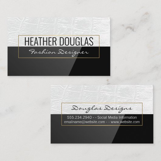 ホワイトレザー | 黒の高光沢 名刺 (正面/裏面)