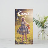 ホワイトレタリングピースクリスマスフォトカード シーズンカード (スタンド正面)