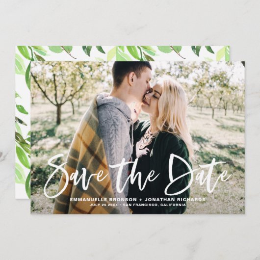 ホワイトレタリングフォトセーブ・ザ・デート案内 招待状 (正面/裏面)