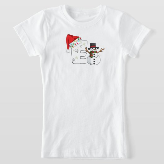 ホワイトレターEのクリスマスギフト Tシャツ (レイダウン)