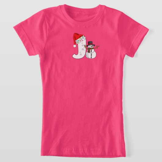 ホワイトレターJのクリスマスギフト Tシャツ (レイダウン)