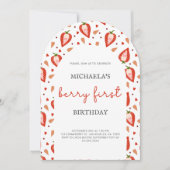 ホワイトレッドアーチベリーファースト誕生日 招待状 (正面)