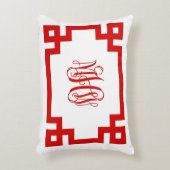 ホワイトレッドギリシャ鍵つる植物モノグラムDIY BG アクセントクッション (正面(垂直))
