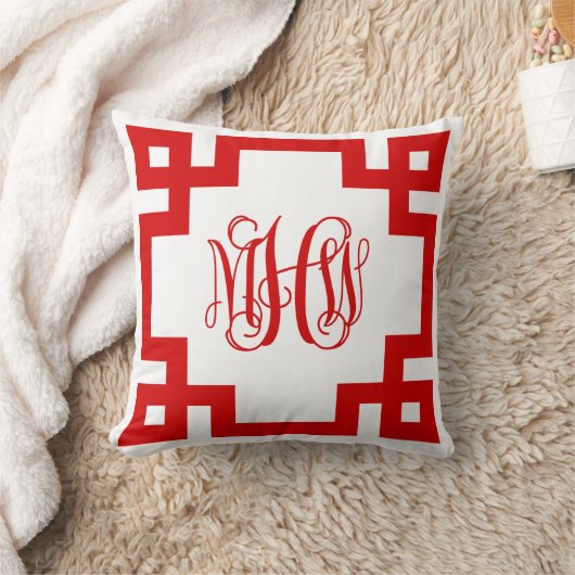 ホワイトレッドギリシャ鍵つる植物モノグラムDIY BG クッション (ブランケット)