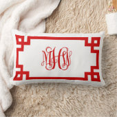 ホワイトレッドギリシャ鍵つる植物モノグラムDIY BG ランバークッション (ブランケット)