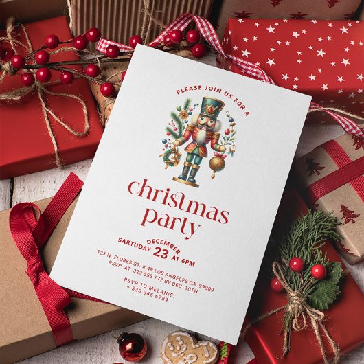 ホワイトレッドクリスマスくるみ割りクリスマスクリスマスパーティー 招待状