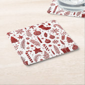 ホワイトレッドクリスマスコースター スクエアペーパーコースター (アングル)