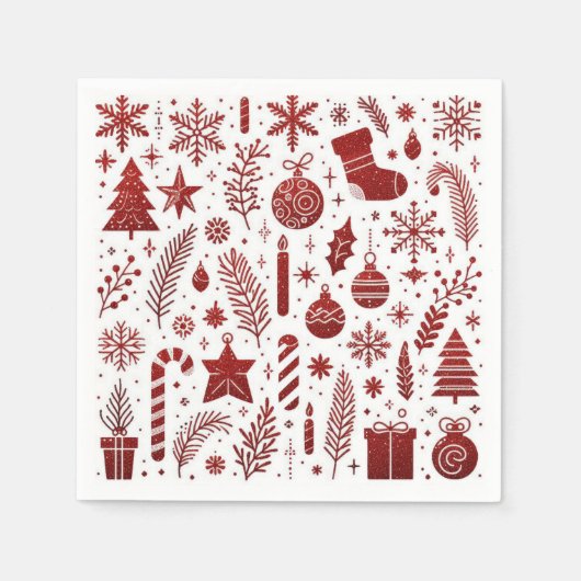 ホワイトレッドクリスマスナプキン スタンダードカクテルナプキン (正面)