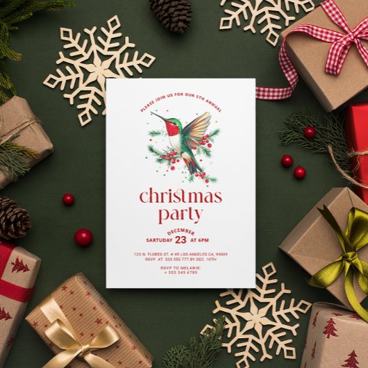 ホワイトレッドクリスマスハミングバードクリスマスパーティー 招待状