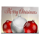 ホワイトレッドクリスマスボールスノーフレーク ラージペーパーバッグ (裏面)