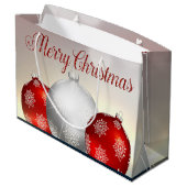 ホワイトレッドクリスマスボールスノーフレーク ラージペーパーバッグ (裏面アングル)