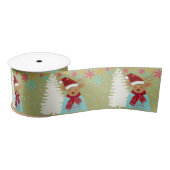 ホワイトレッドグリーンかわいいトナカイ雪クリスマスツリー サテンリボン (リール)