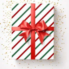 ホワイトレッドグリーンクリスマスストライプのパターン ラッピングペーパー