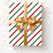 ホワイトレッドグリーンクリスマスストライプのパターン ラッピングペーパー