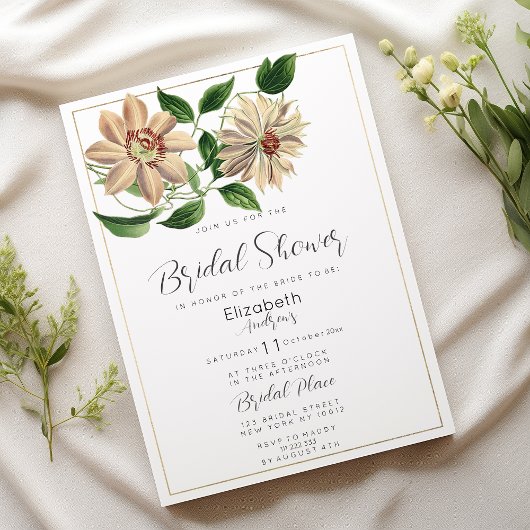 ホワイトレッドグリーンフローラ植物性ブライダルシャワー 招待状