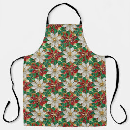 ホワイトレッドグリーン金ゴールドポインセチア エプロン