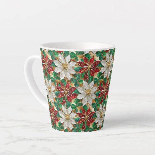 ホワイトレッドグリーン金ゴールドポインセチア カフェラテマグ (左アングル)