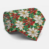 ホワイトレッドグリーン金ゴールドポインセチア ネクタイ (ロール)