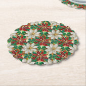 ホワイトレッドグリーン金ゴールドポインセチア ペーパーコースター (アングル)