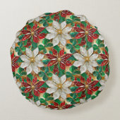 ホワイトレッドグリーン金ゴールドポインセチア ラウンドクッション (裏面)