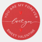 ホワイトレッドシンプルミニマリストラブユータイポグラフィ ラウンドシール (正面)